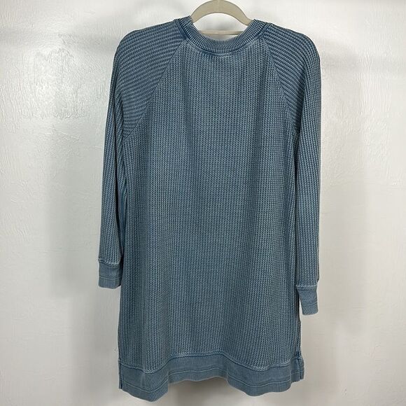 Soft Surroundings Blue Waffle Knit Hi-Low Hem Sweater Size L - Picture 4 of 8